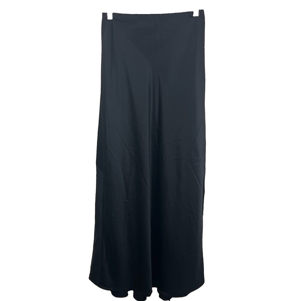 Vintage Y2K 90s Maxi Skirt Size 0 Black Satin Fishtail Whimsygoth Ann Taylor